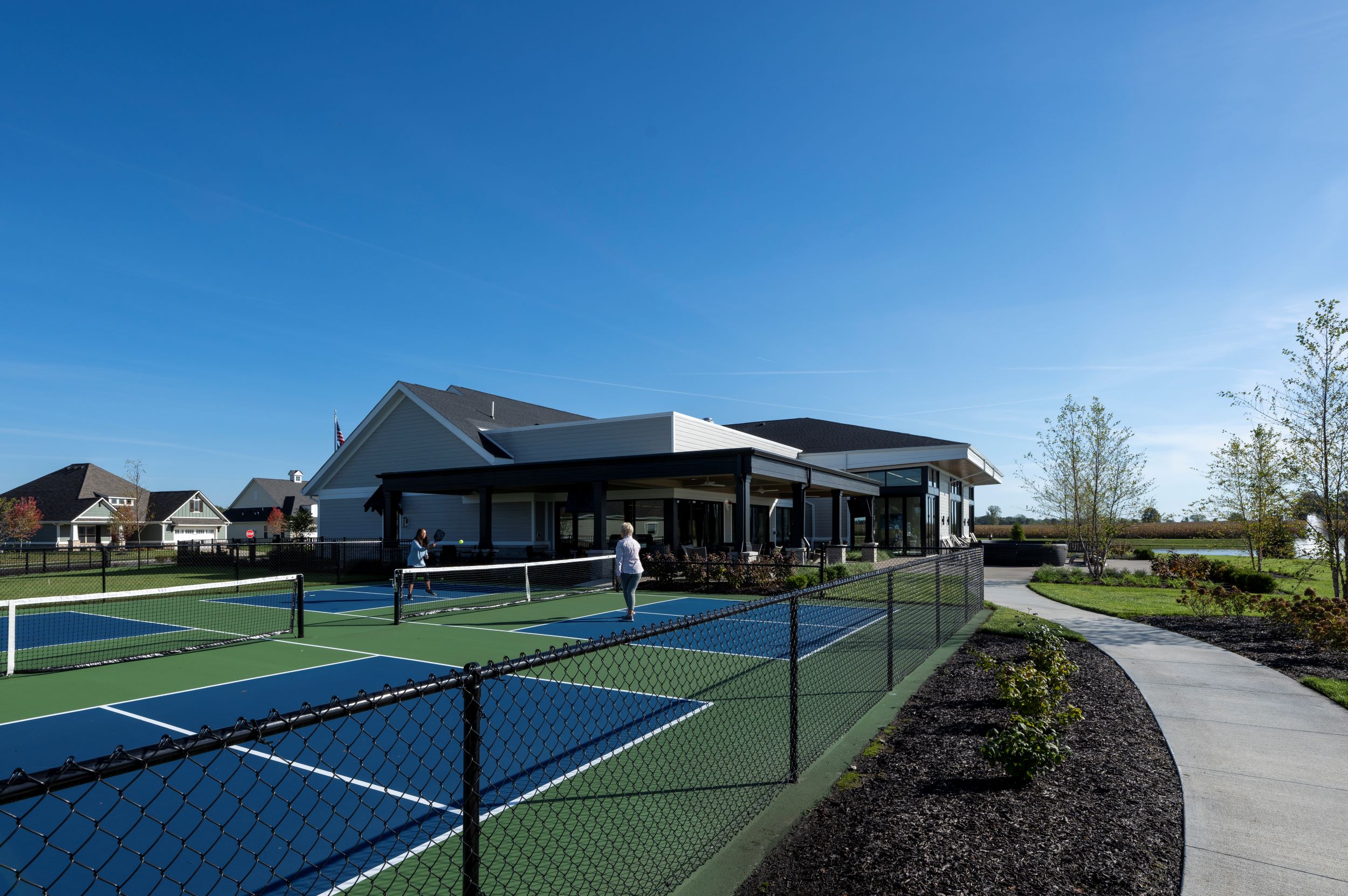 tennis courts and clubhouse