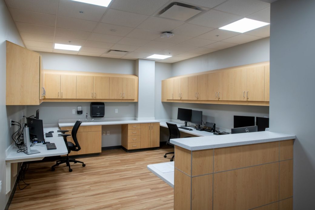 nurse station and storage cabinets