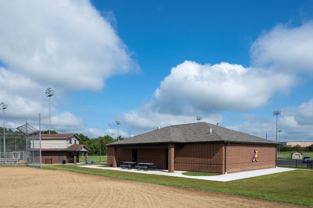 exterior of baseball locker room