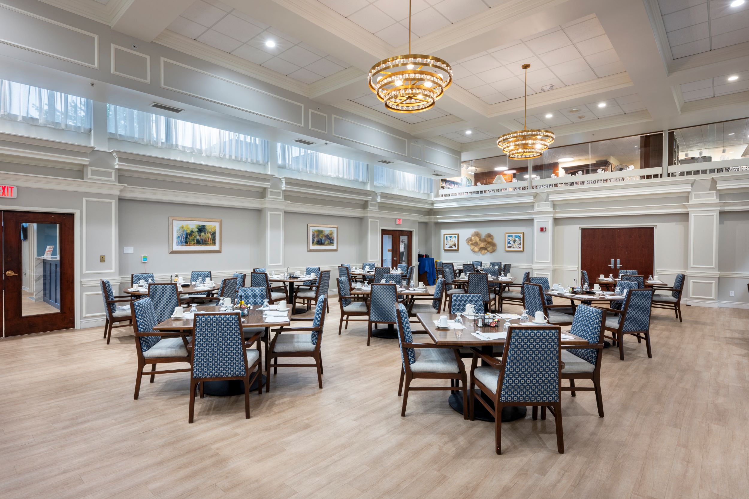 formal dining room with multiple tables