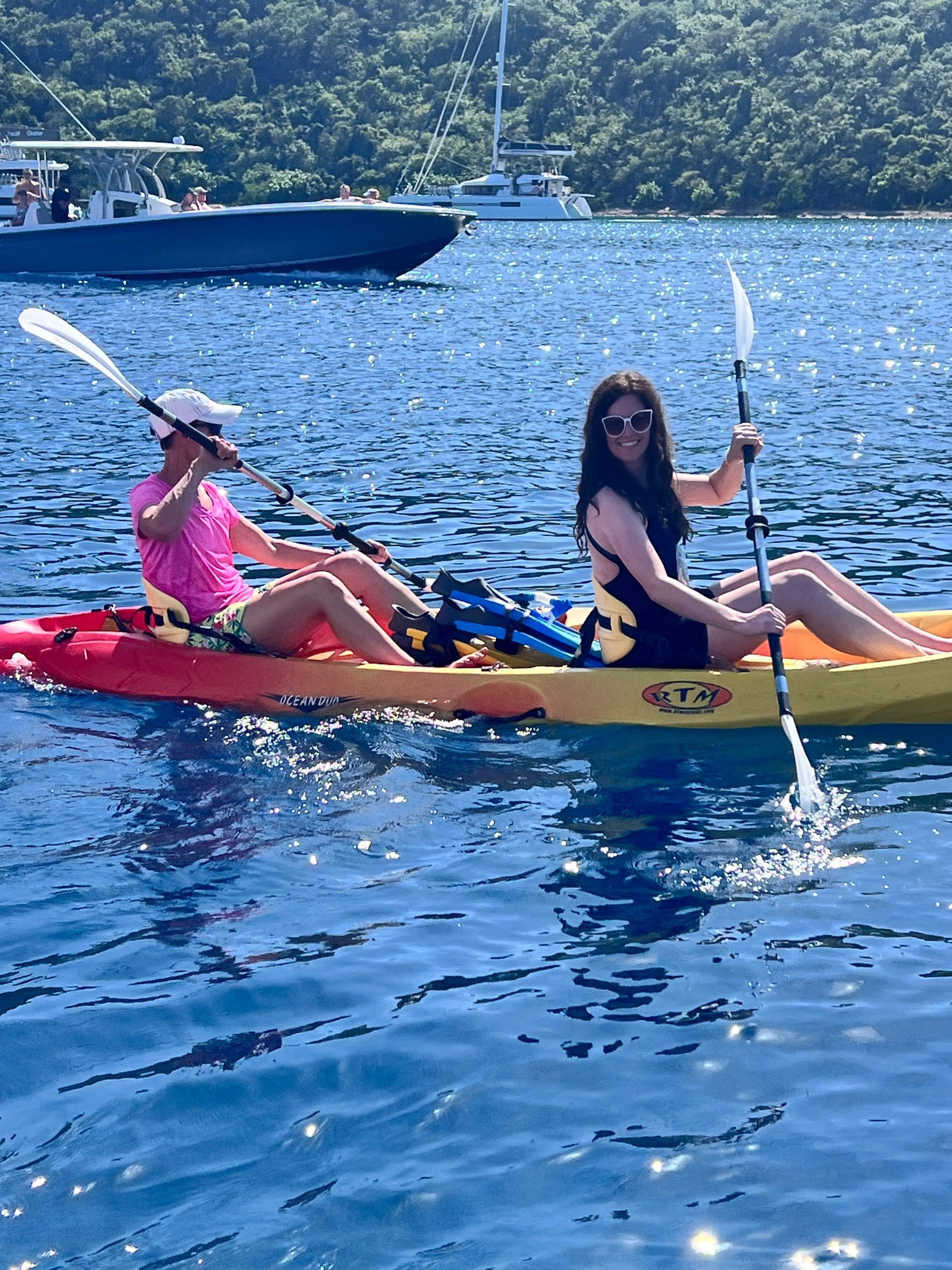 two women kayaking