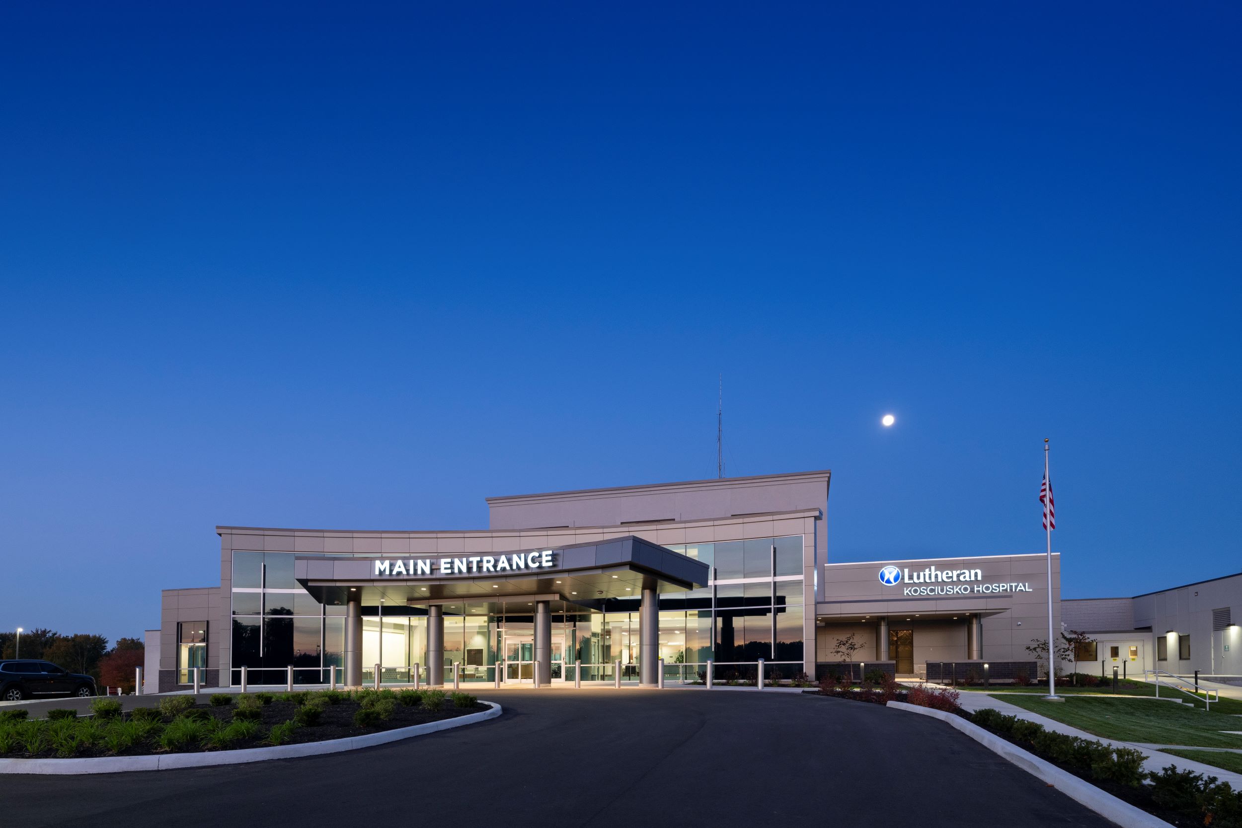 hospital entrance with moon in sky